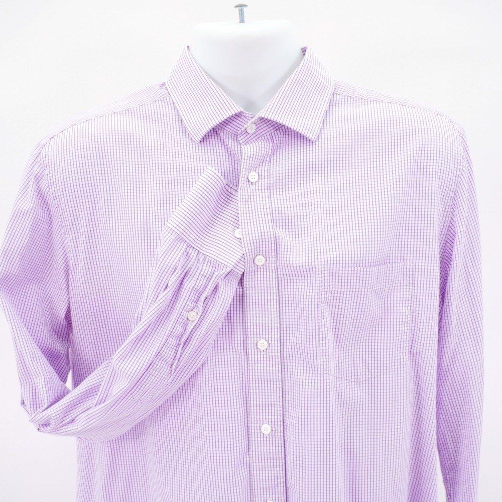 Indochino White Purple Check Collared Dress Shirt XL Pocket Front‎ Cotton